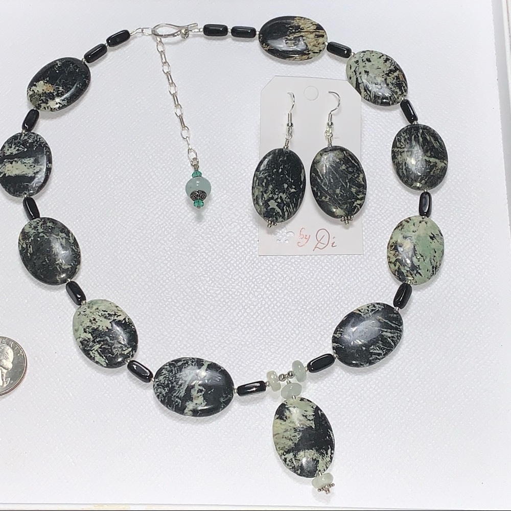 Handcrafted “Hint of Mint” Stone & Sterling Necklace & Earring Set